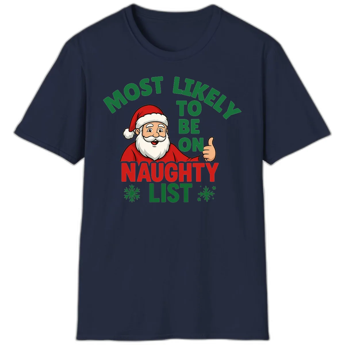 Most Likely To Be On Naughty List Santa T-Shirt in Navy