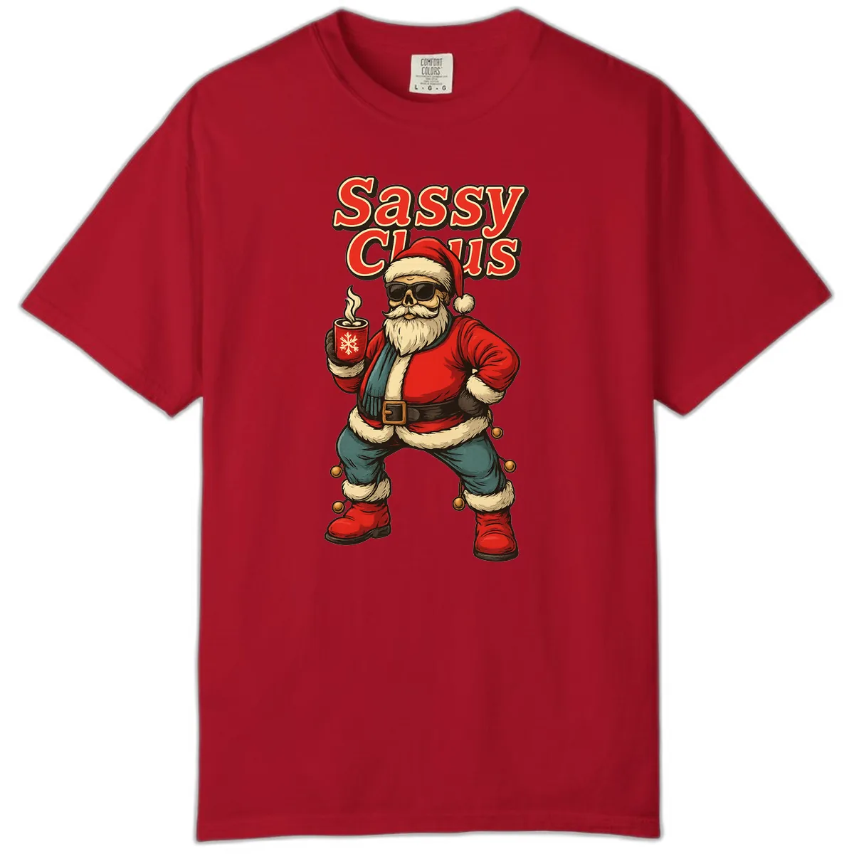 Sassy Claus With Coffee Mug Comfort Color in Red