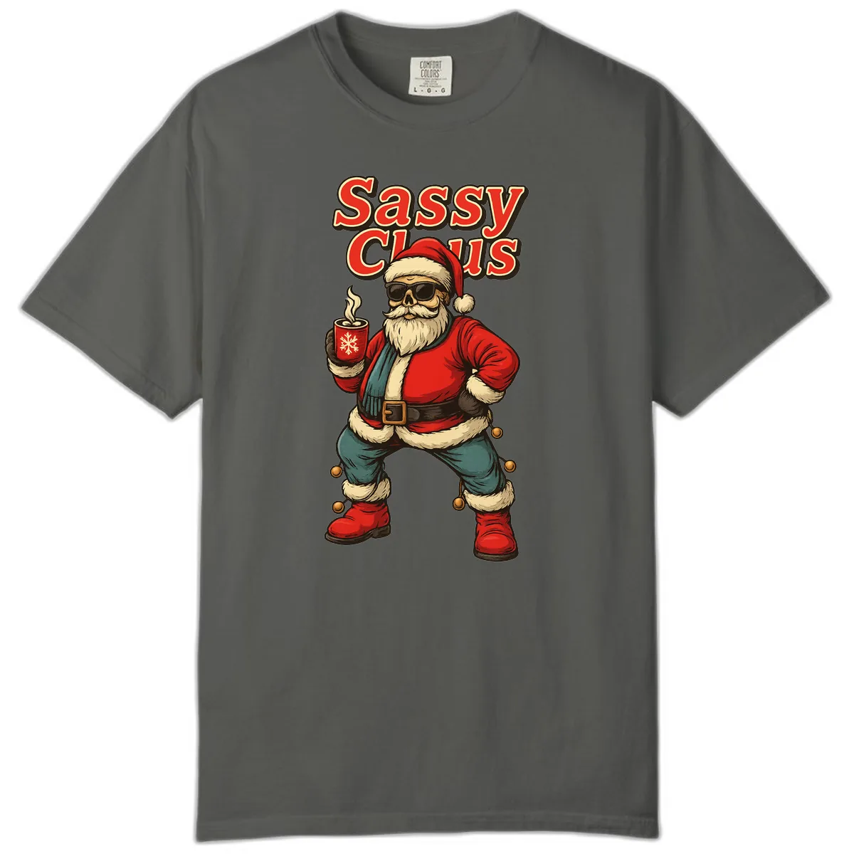 Sassy Claus With Coffee Mug Comfort Color in Pepper