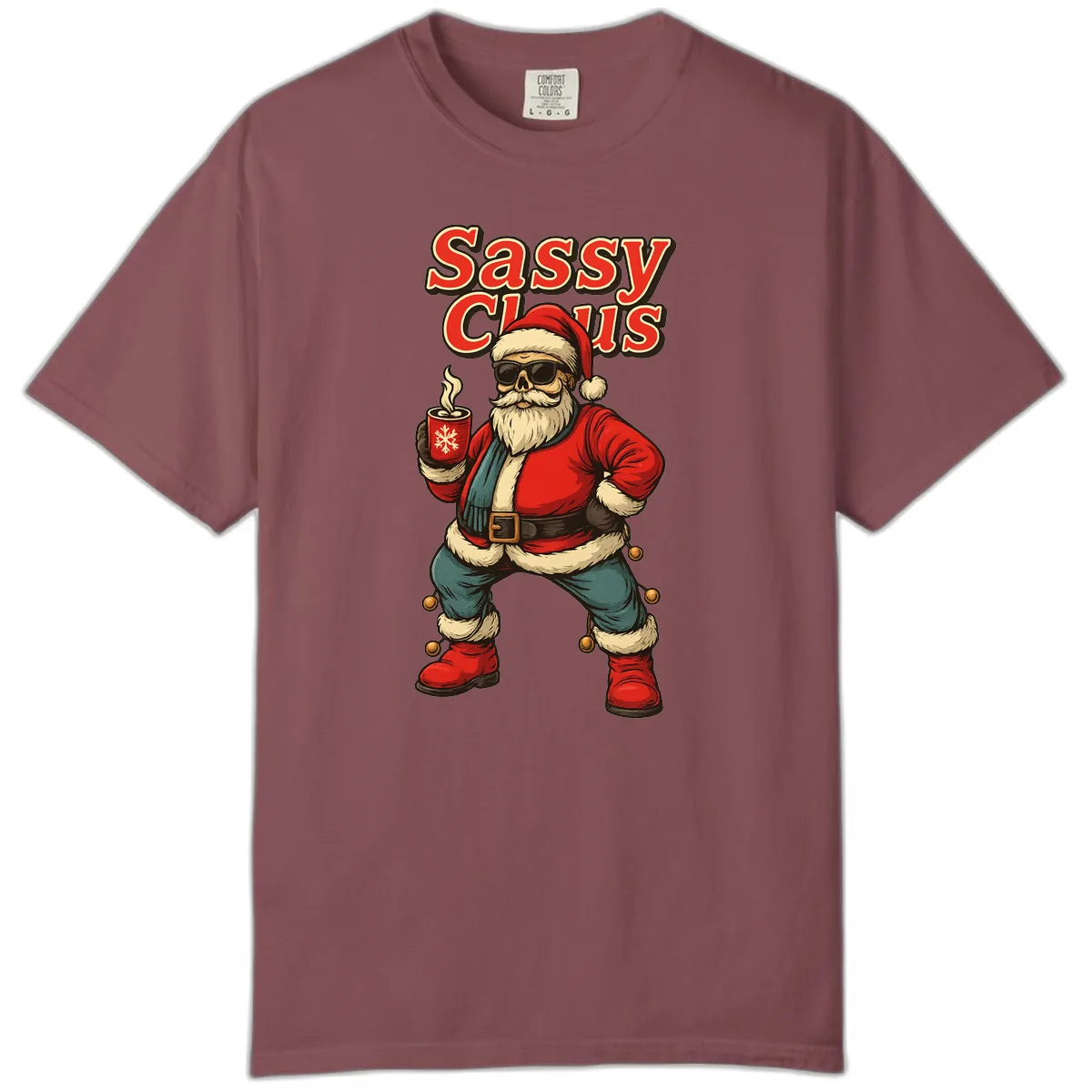 Sassy Claus With Coffee Mug Comfort Color in Brick