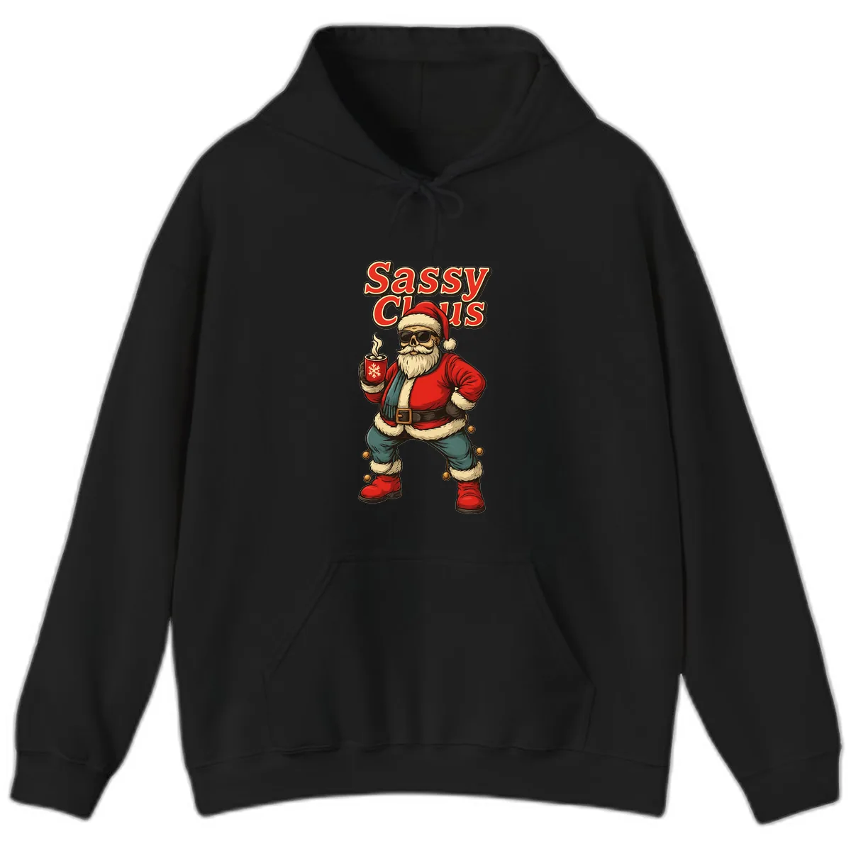 Sassy Claus With Coffee Mug Hoodie in Black