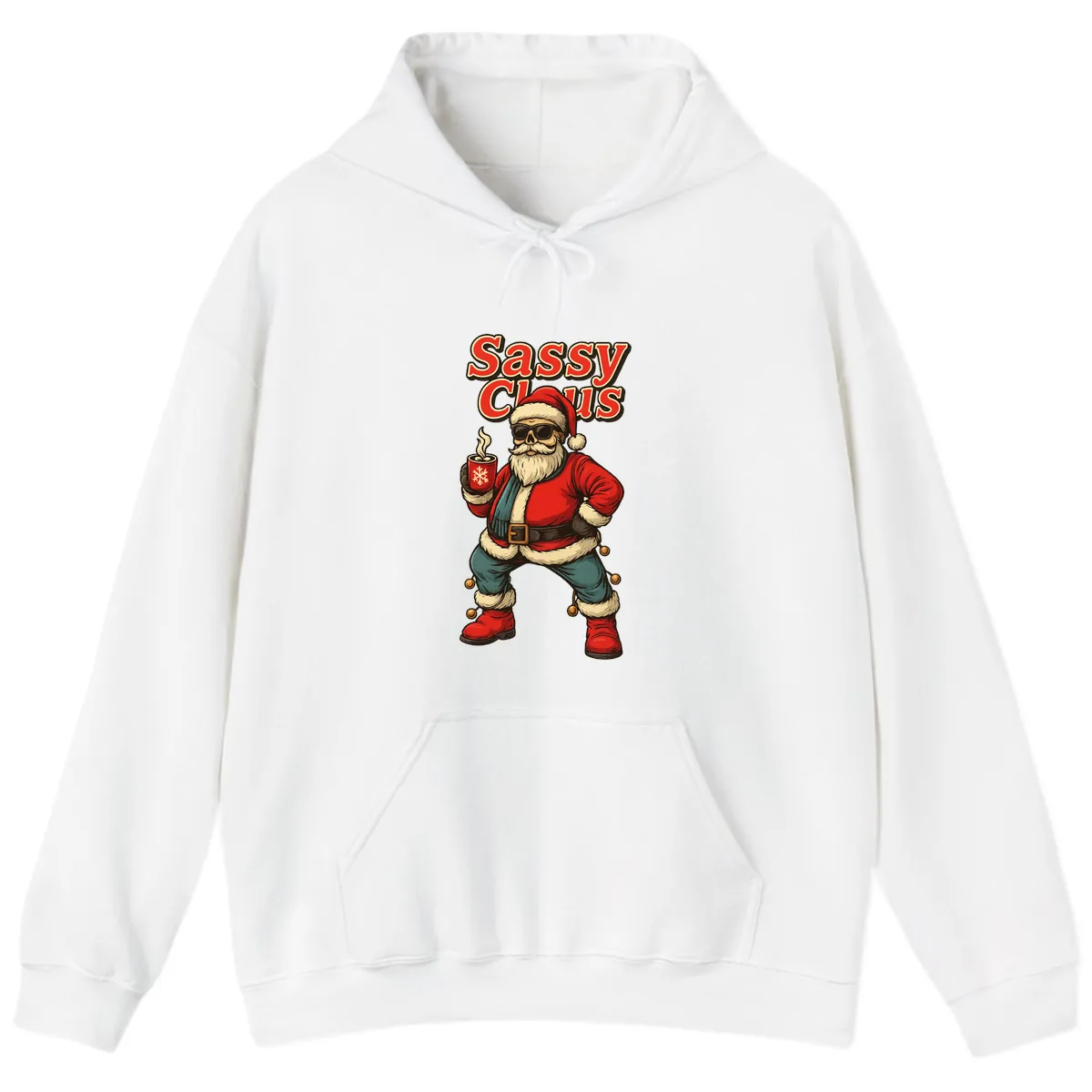 Sassy Claus With Coffee Mug Hoodie in White