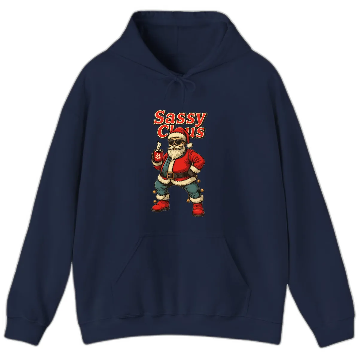 Sassy Claus With Coffee Mug Hoodie in Navy