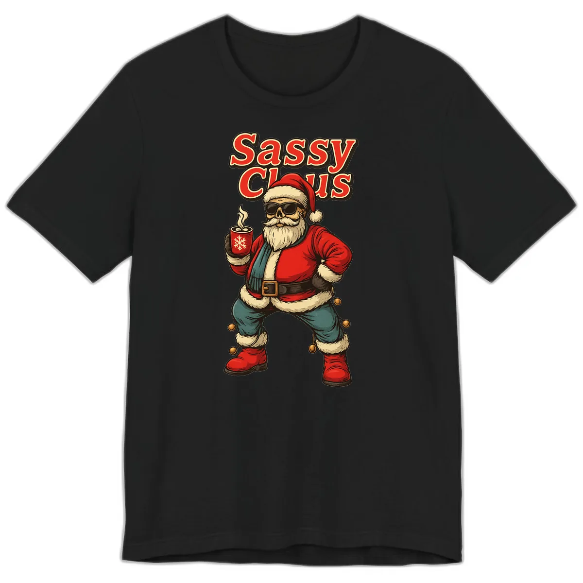 Sassy Claus With Coffee Mug Premium T-Shirt in Black
