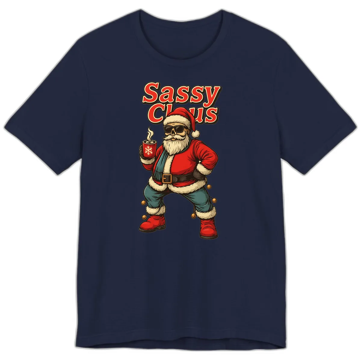 Sassy Claus With Coffee Mug Premium T-Shirt in Navy