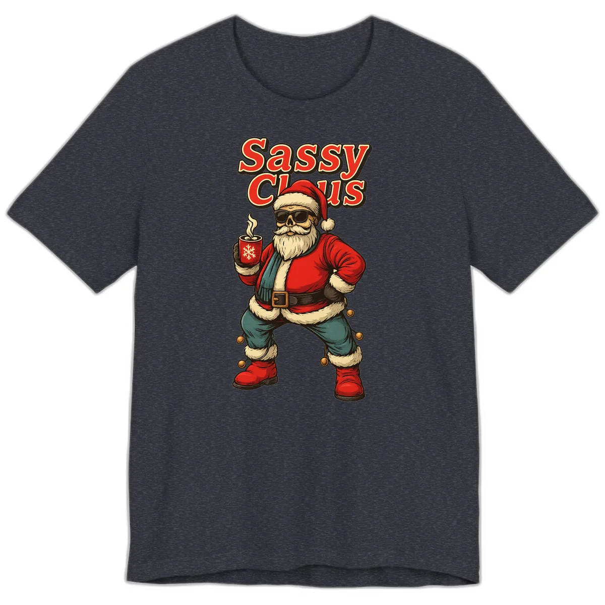 Sassy Claus With Coffee Mug Premium T-Shirt in Heather Navy