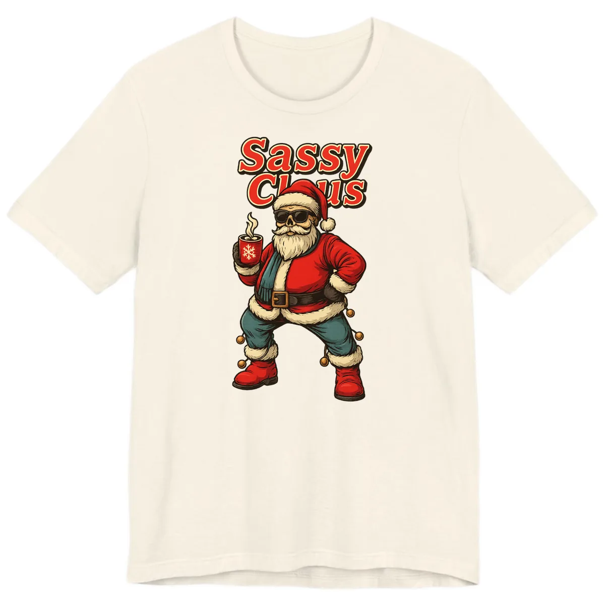 Sassy Claus With Coffee Mug Premium T-Shirt in Natural