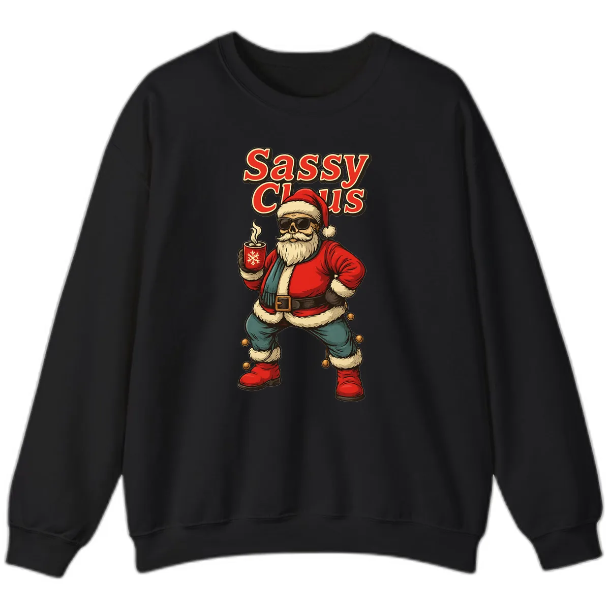 Sassy Claus With Coffee Mug Sweatshirt in Black