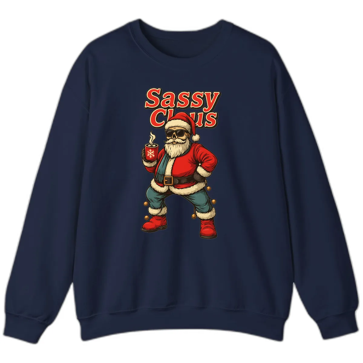 Sassy Claus With Coffee Mug Sweatshirt in Navy