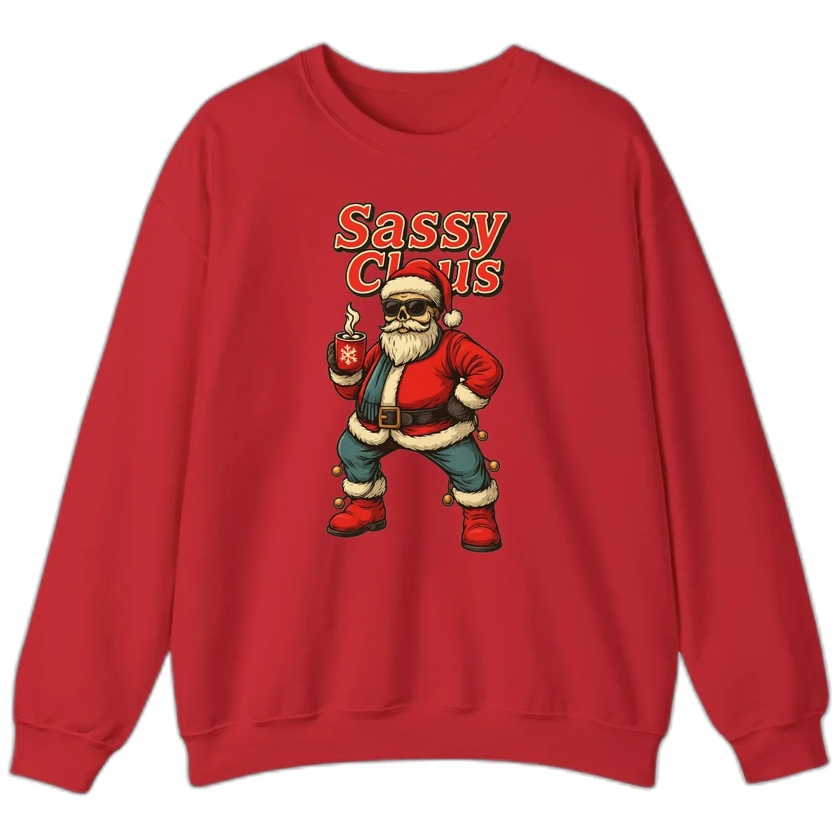 Sassy Claus With Coffee Mug Sweatshirt in Red
