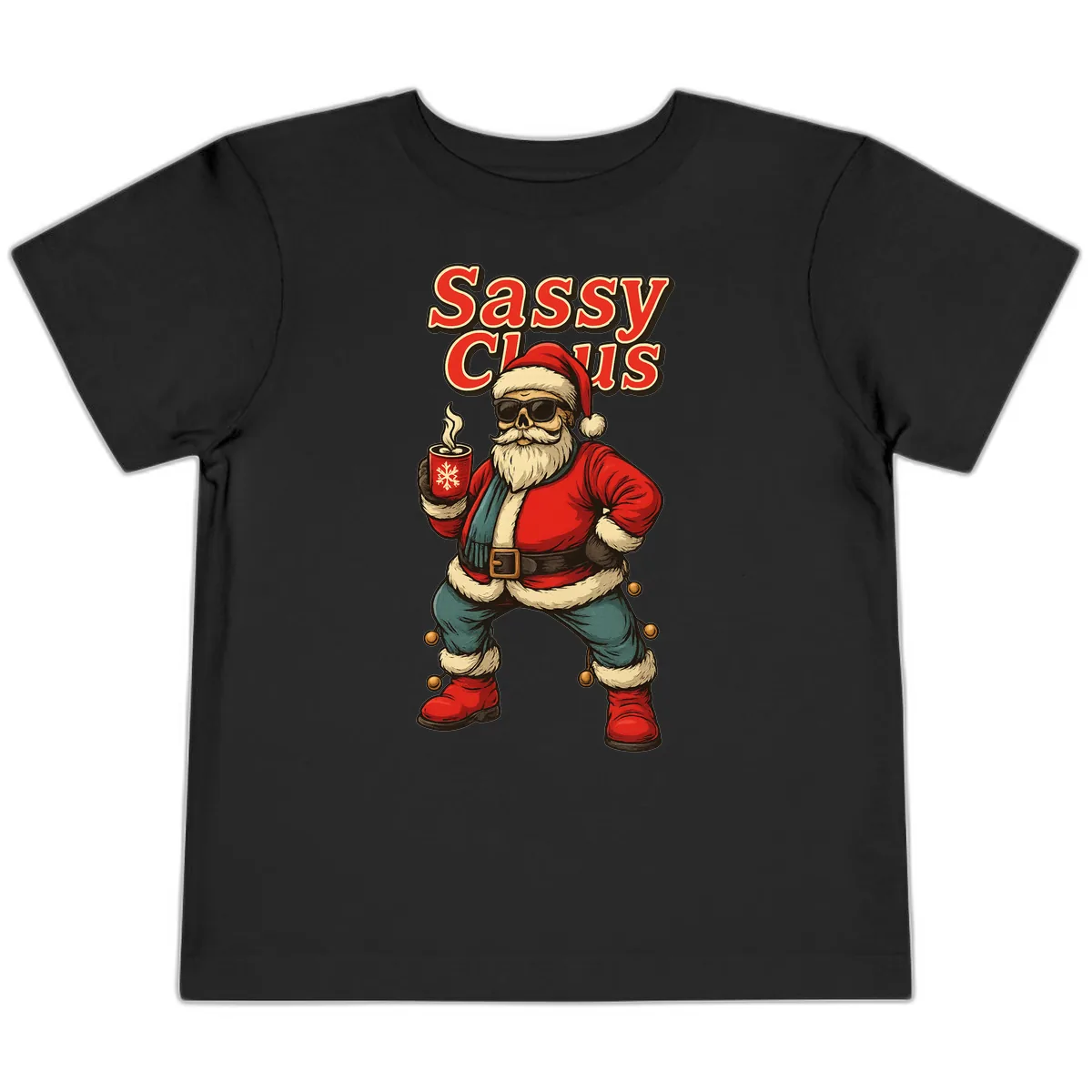 Sassy Claus With Coffee Mug Toddler T-Shirt in Black