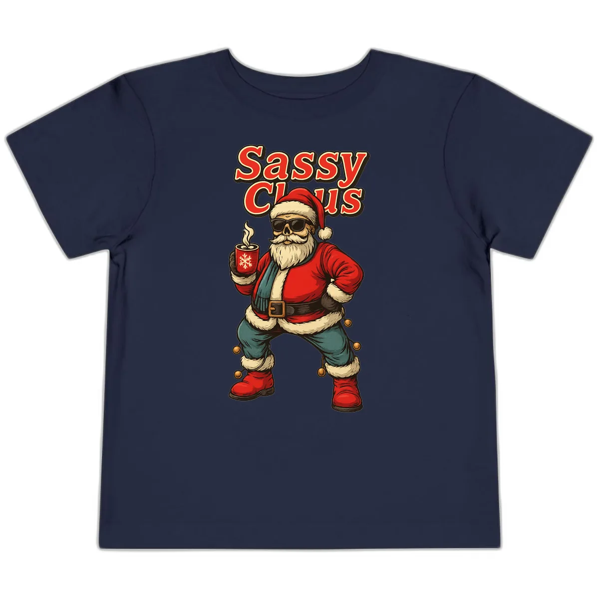 Sassy Claus With Coffee Mug Toddler T-Shirt in Navy