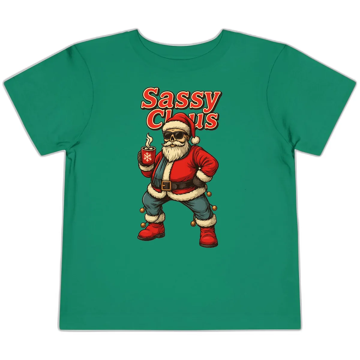 Sassy Claus With Coffee Mug Toddler T-Shirt in Kelly