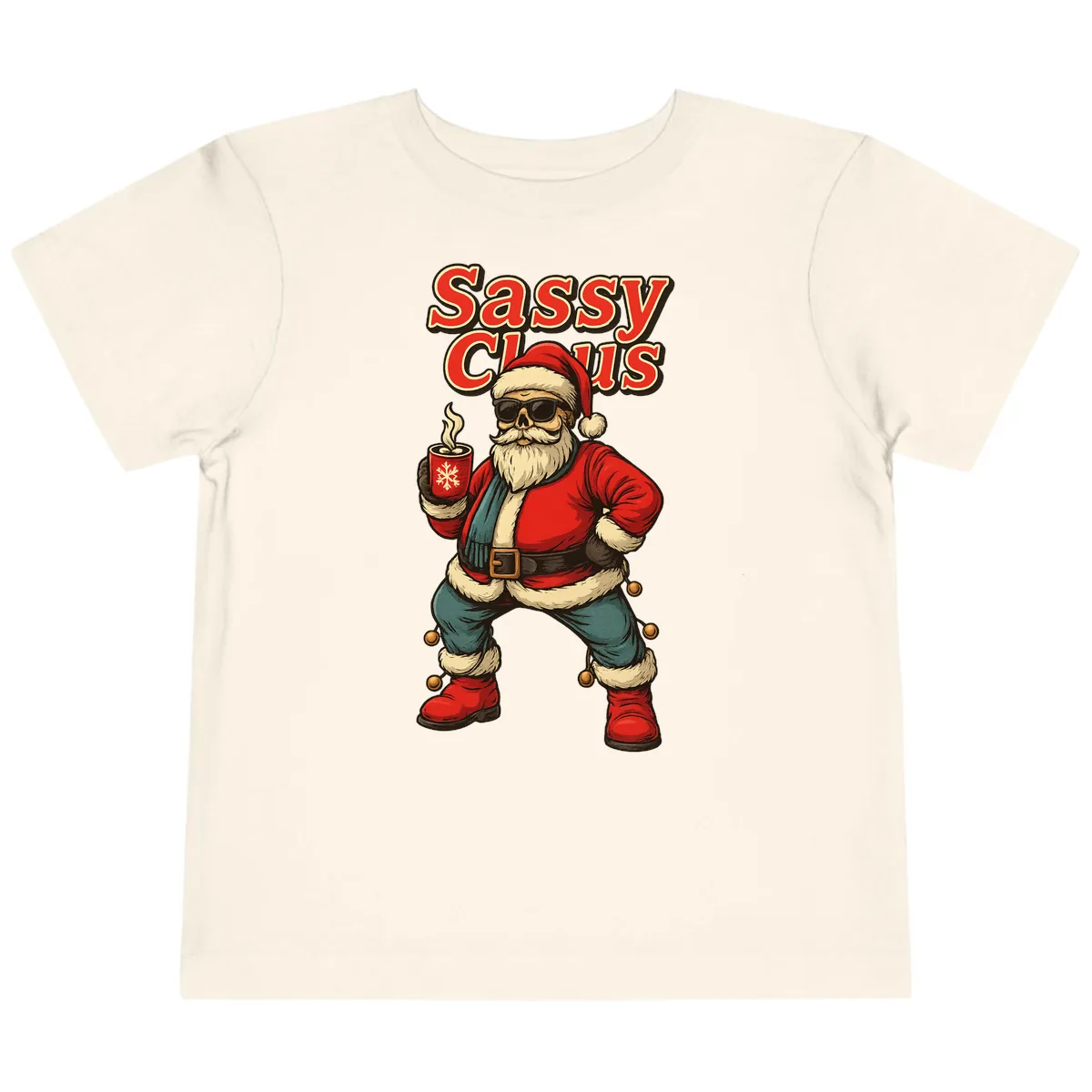 Sassy Claus With Coffee Mug Toddler T-Shirt in Natural