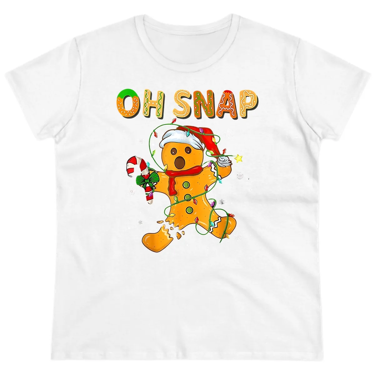 Oh Snap Gingerbread Man Holiday Ladies Tee in White