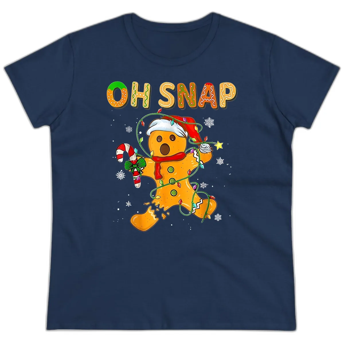 Oh Snap Gingerbread Man Holiday Ladies Tee in Navy