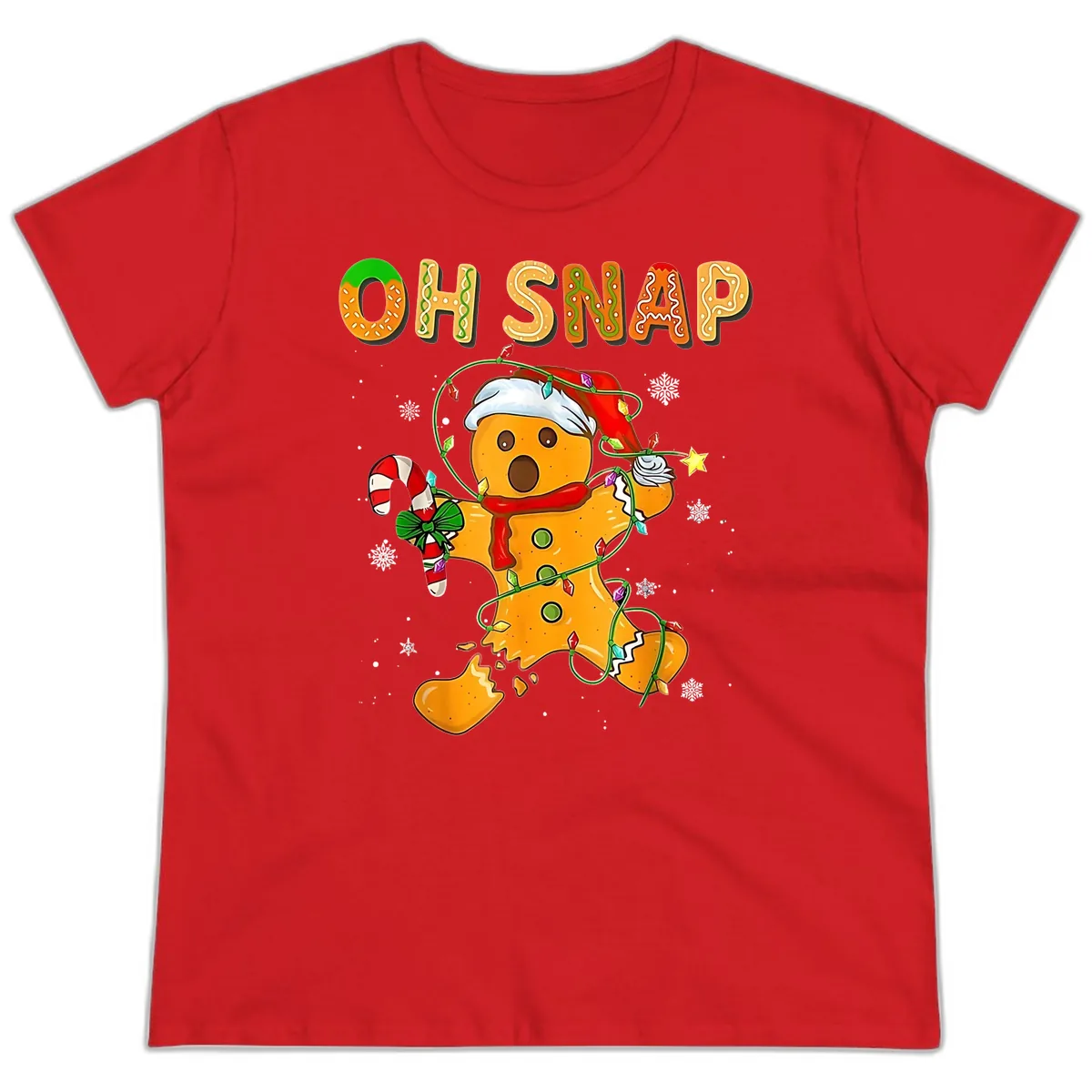 Oh Snap Gingerbread Man Holiday Ladies Tee in Red