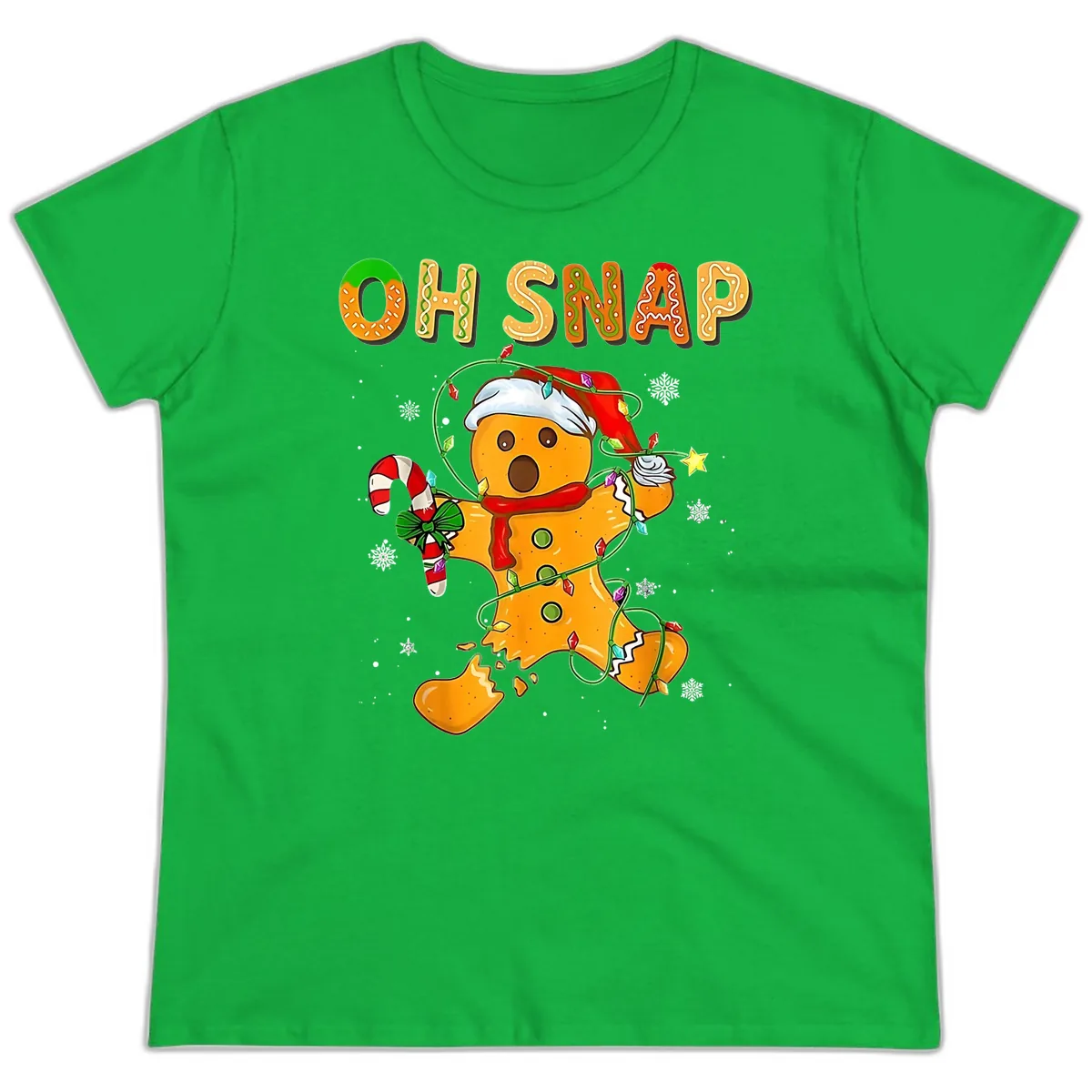 Oh Snap Gingerbread Man Holiday Ladies Tee in Irish Green
