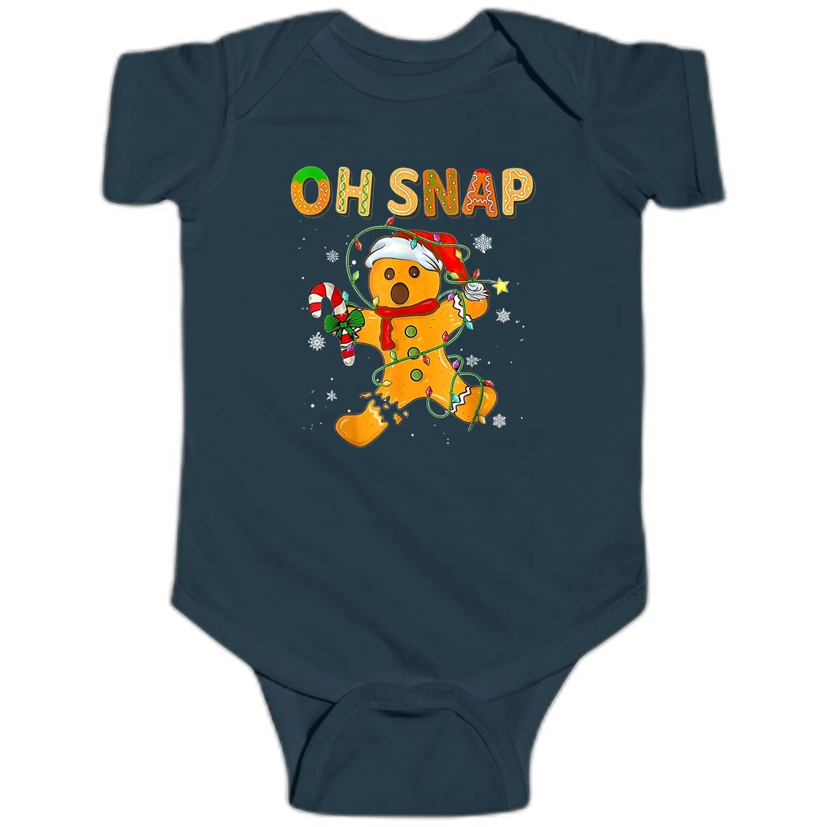 Oh Snap Gingerbread Man Holiday Baby Onesie in Navy