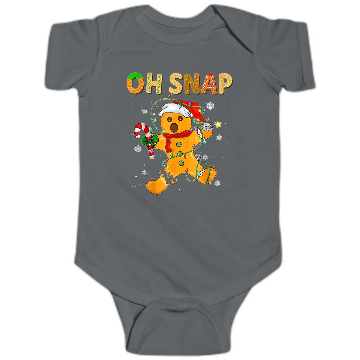 Oh Snap Gingerbread Man Holiday Baby Onesie in Charcoal