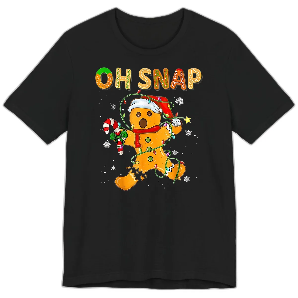 Oh Snap Gingerbread Man Holiday Premium T-Shirt in Black