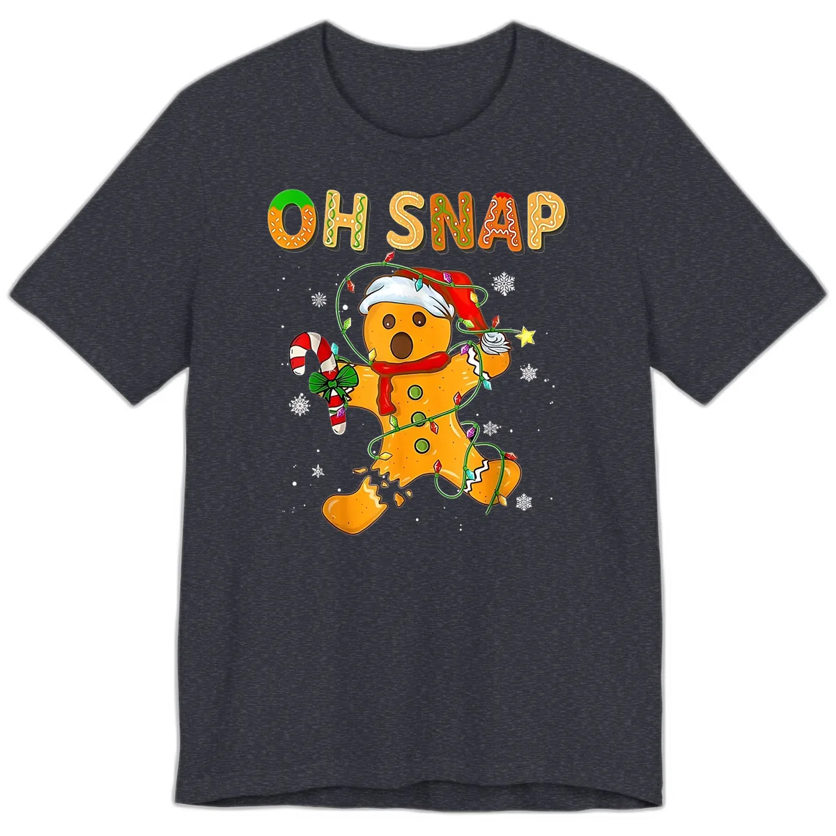 Oh Snap Gingerbread Man Holiday Premium T-Shirt in Heather Navy