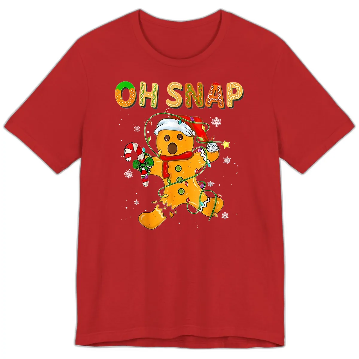 Oh Snap Gingerbread Man Holiday Premium T-Shirt in Red