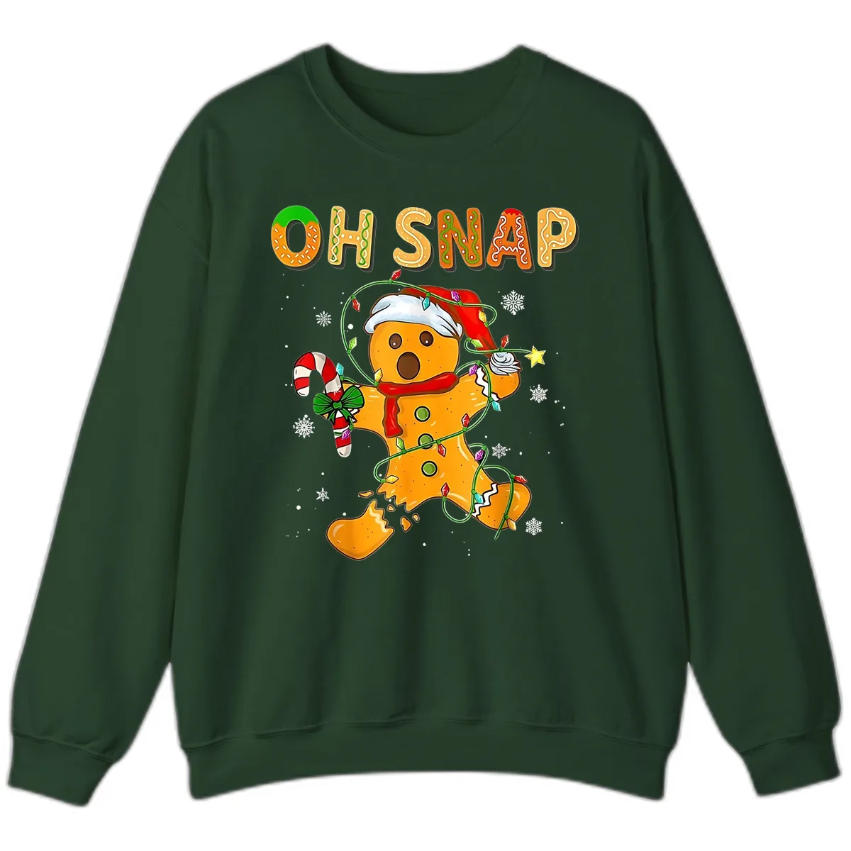 Oh Snap Gingerbread Man Holiday Sweatshirt in Forest Green
