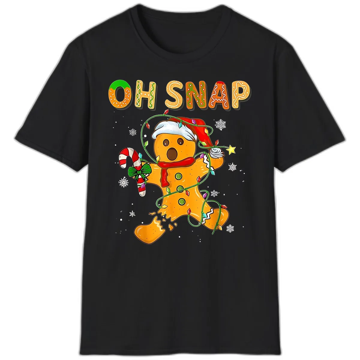 Oh Snap Gingerbread Man Holiday T-Shirt in Black