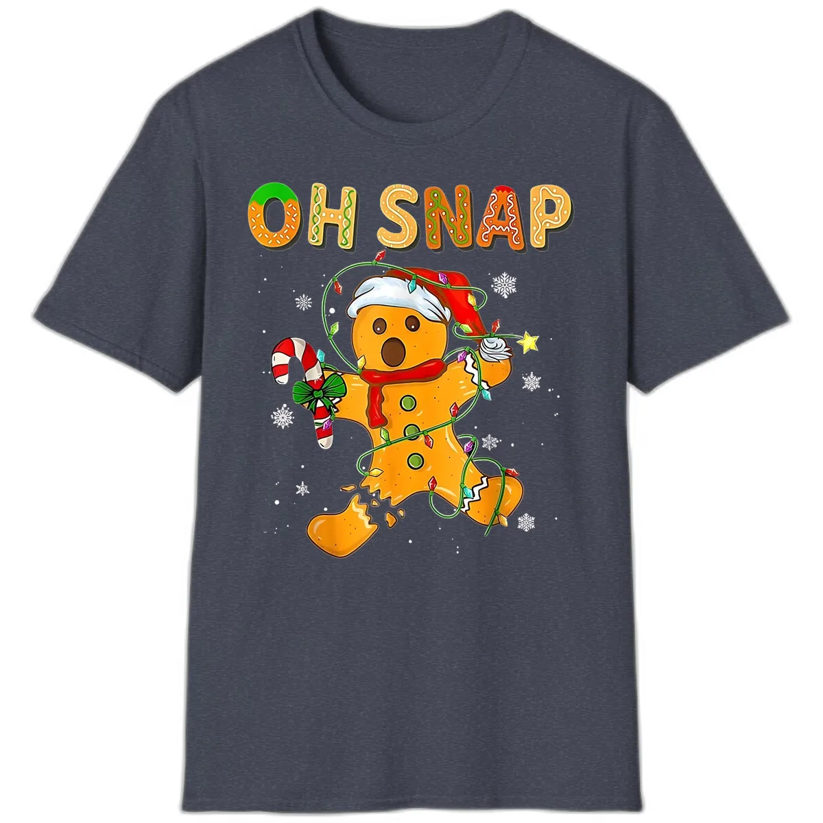 Oh Snap Gingerbread Man Holiday T-Shirt in Heather Navy