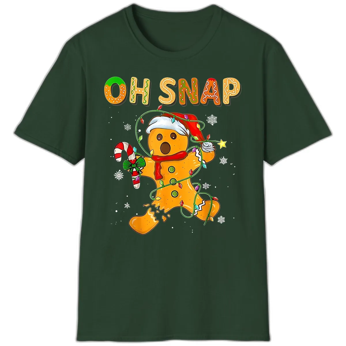 Oh Snap Gingerbread Man Holiday T-Shirt in Forest Green