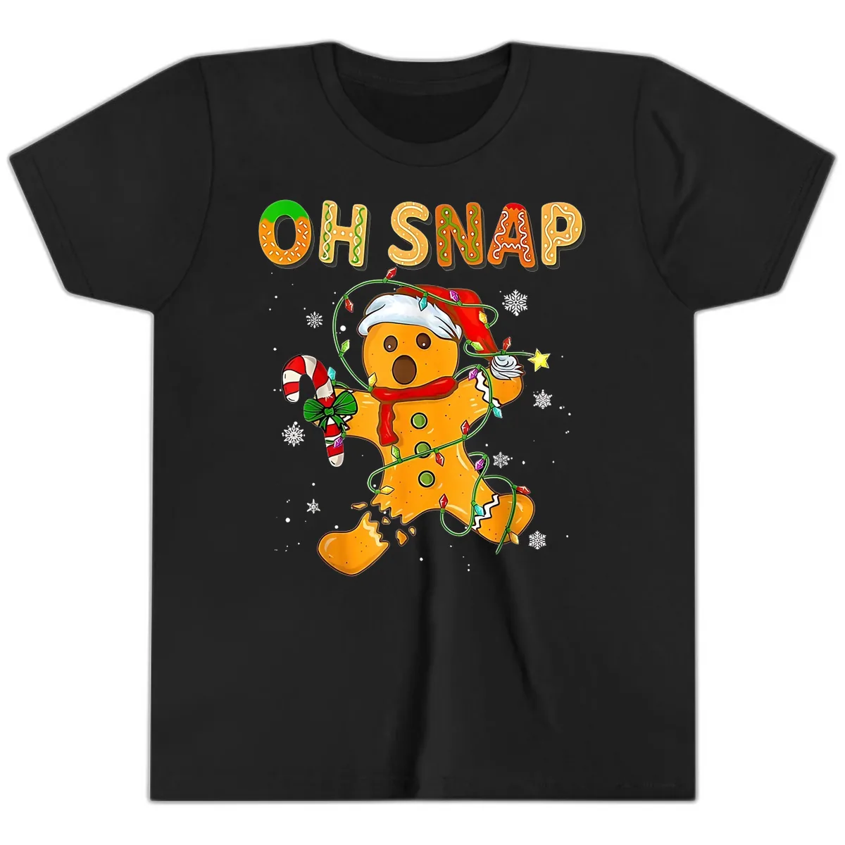 Oh Snap Gingerbread Man Holiday Youth T-Shirt in Black