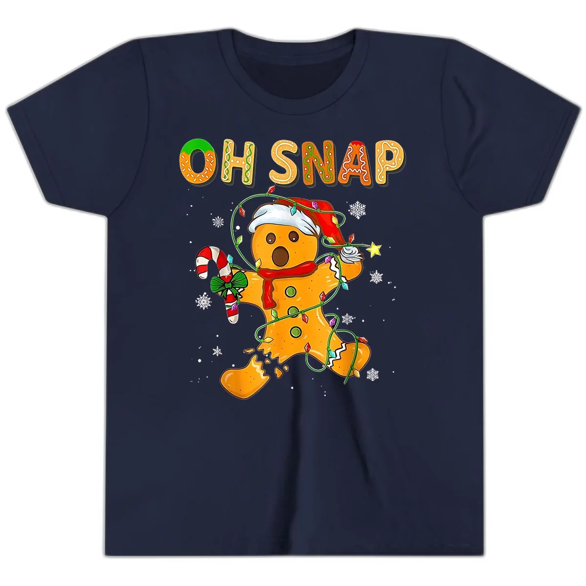 Oh Snap Gingerbread Man Holiday Youth T-Shirt in Navy