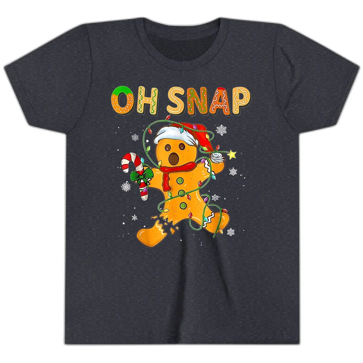 Oh Snap Gingerbread Man Holiday Youth T-Shirt in Heather Navy