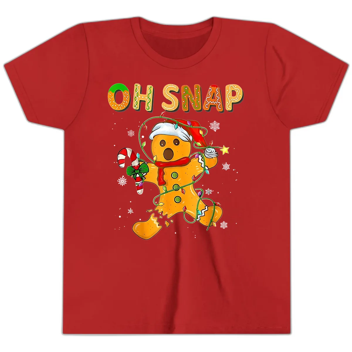 Oh Snap Gingerbread Man Holiday Youth T-Shirt in Red