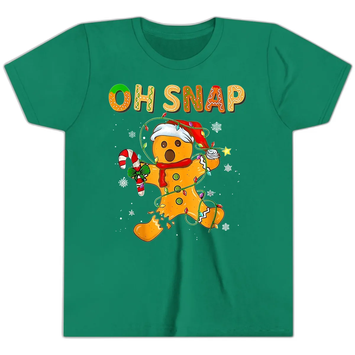 Oh Snap Gingerbread Man Holiday Youth T-Shirt in Kelly