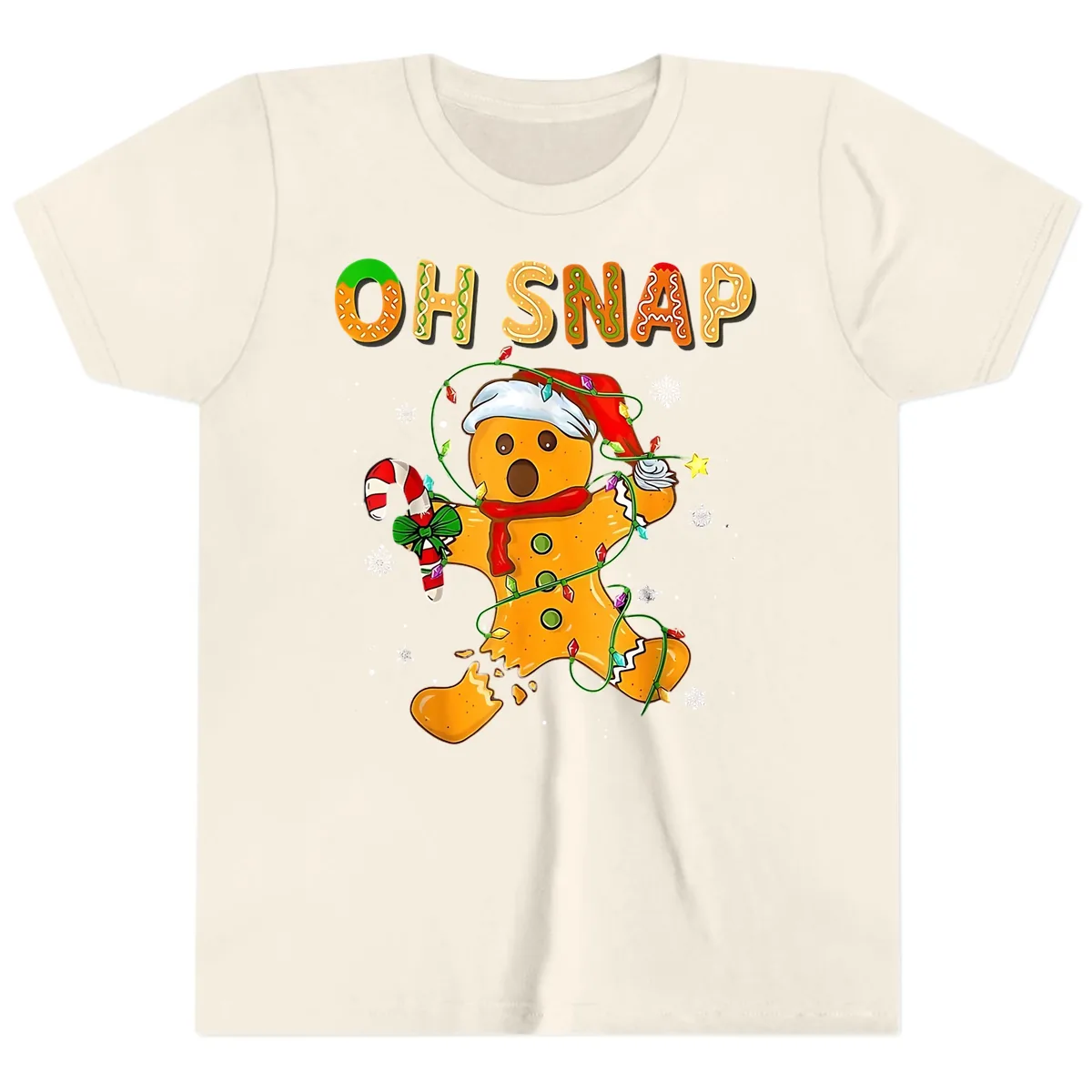 Oh Snap Gingerbread Man Holiday Youth T-Shirt in Natural