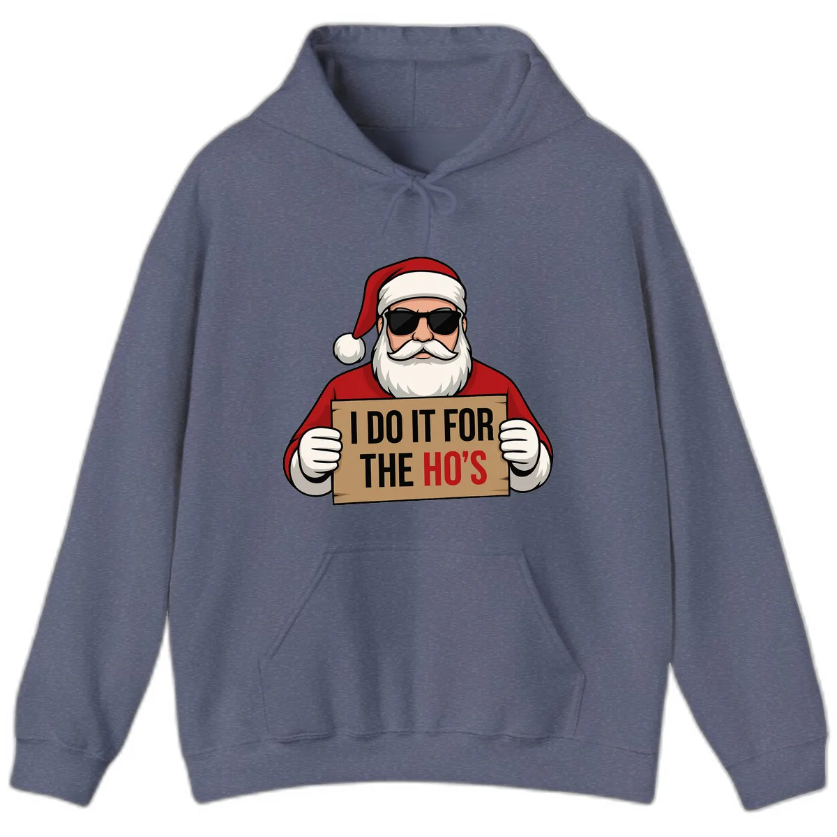 Santa Doing It For The Ho's Hoodie in Heather Navy