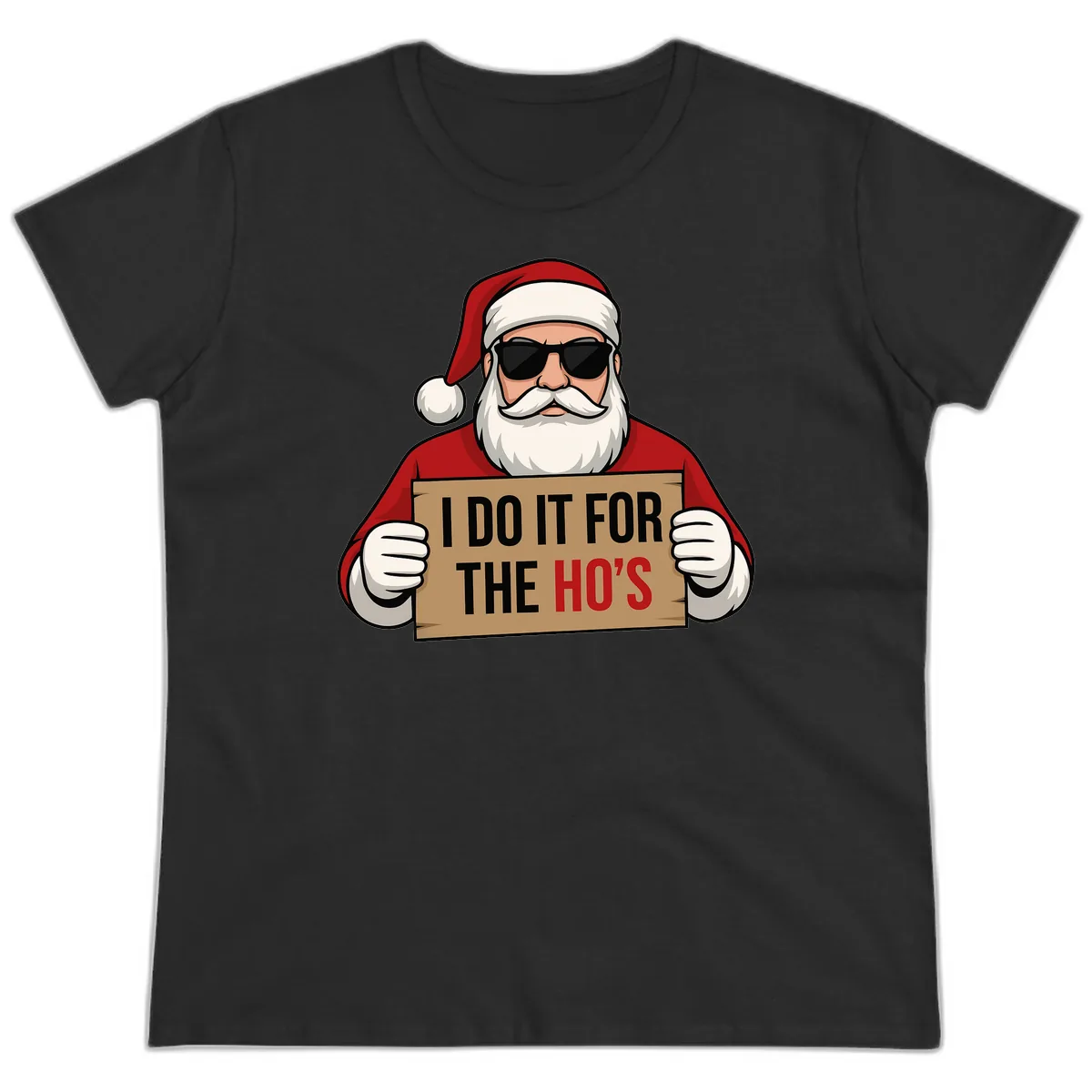 Santa Doing It For The Ho's Ladies Tee in Black