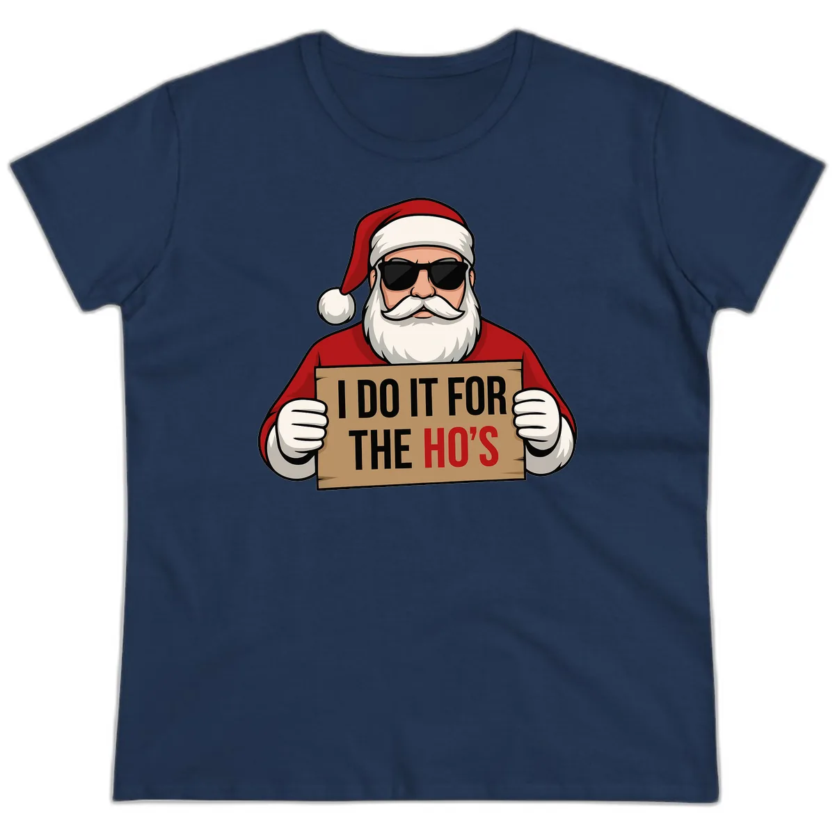 Santa Doing It For The Ho's Ladies Tee in Navy