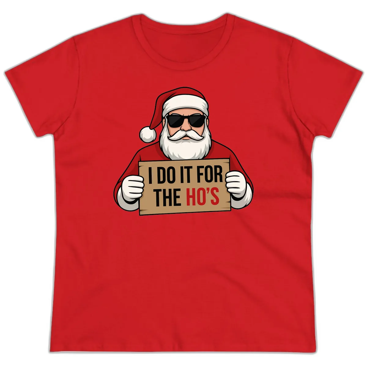 Santa Doing It For The Ho's Ladies Tee in Red