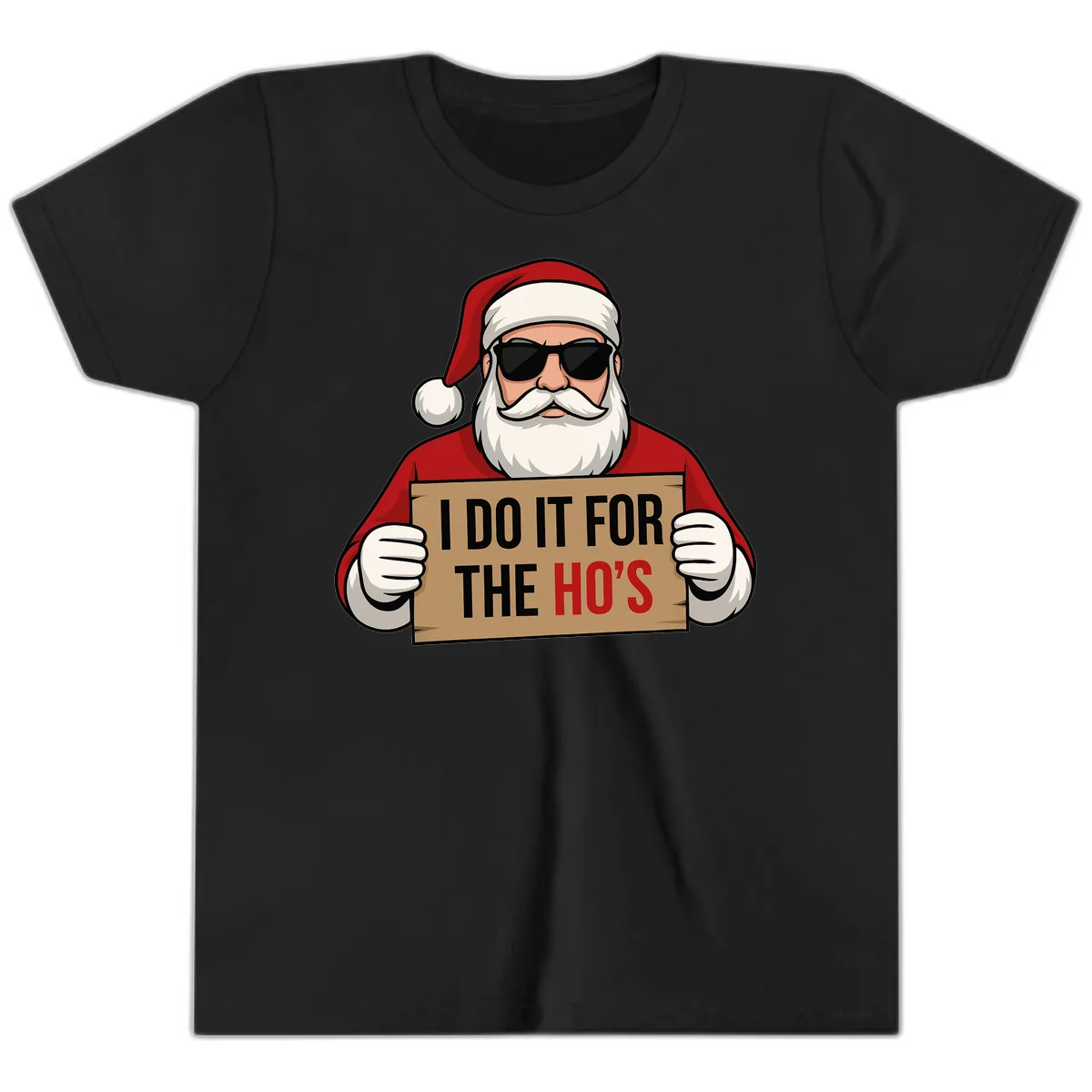 Santa Doing It For The Ho's Youth T-Shirt in Black