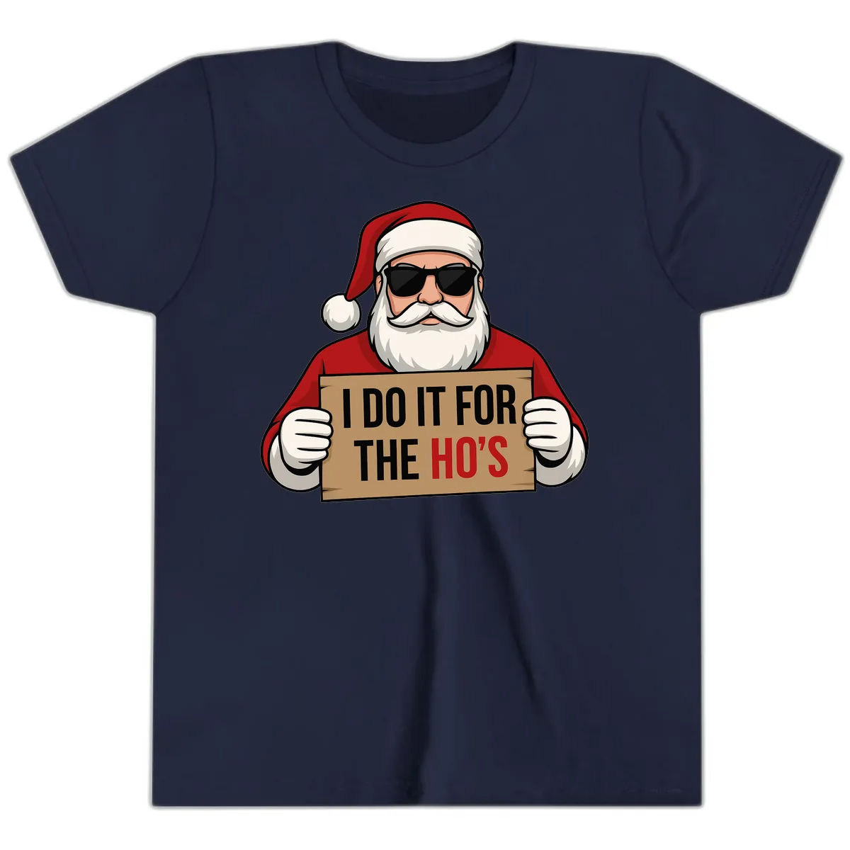 Santa Doing It For The Ho's Youth T-Shirt in Navy