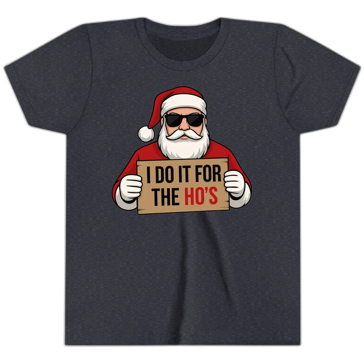 Santa Doing It For The Ho's Youth T-Shirt in Heather Navy