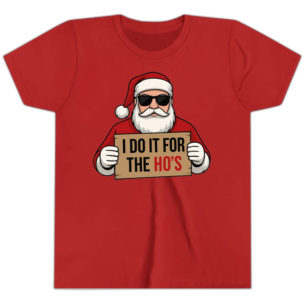 Santa Doing It For The Ho's Youth T-Shirt in Red