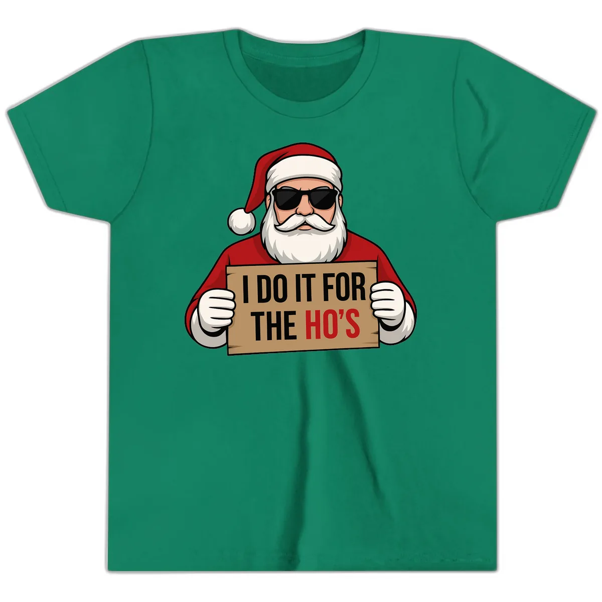 Santa Doing It For The Ho's Youth T-Shirt in Kelly