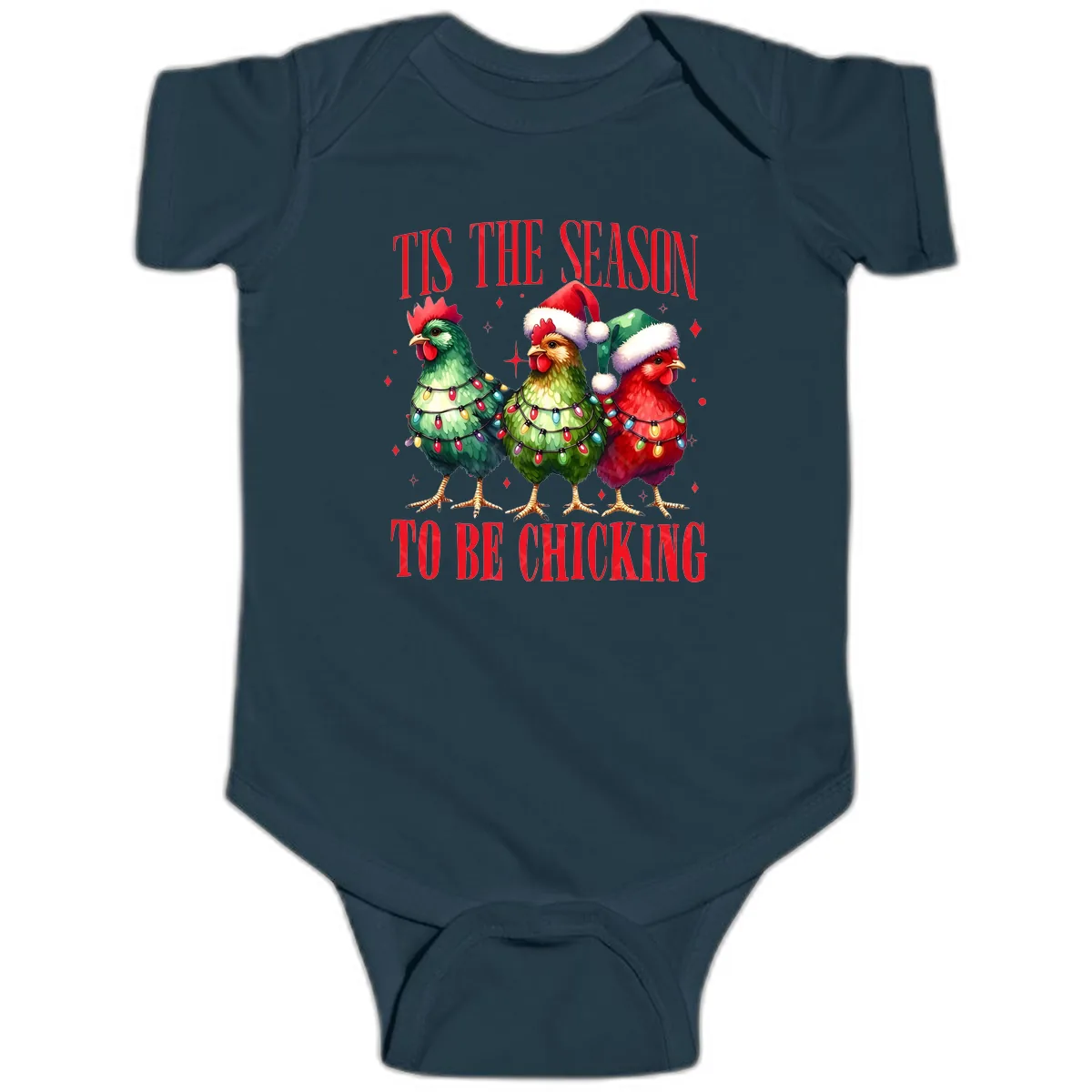 Tis The Season To Be Chicking Holiday Design Baby Onesie in Navy