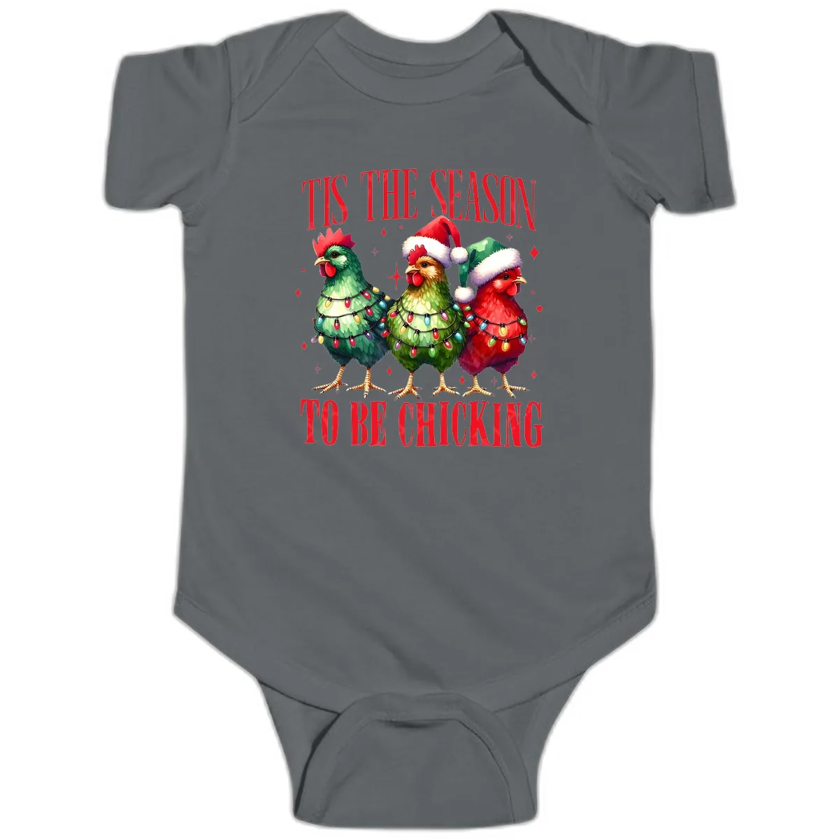 Tis The Season To Be Chicking Holiday Design Baby Onesie in Charcoal