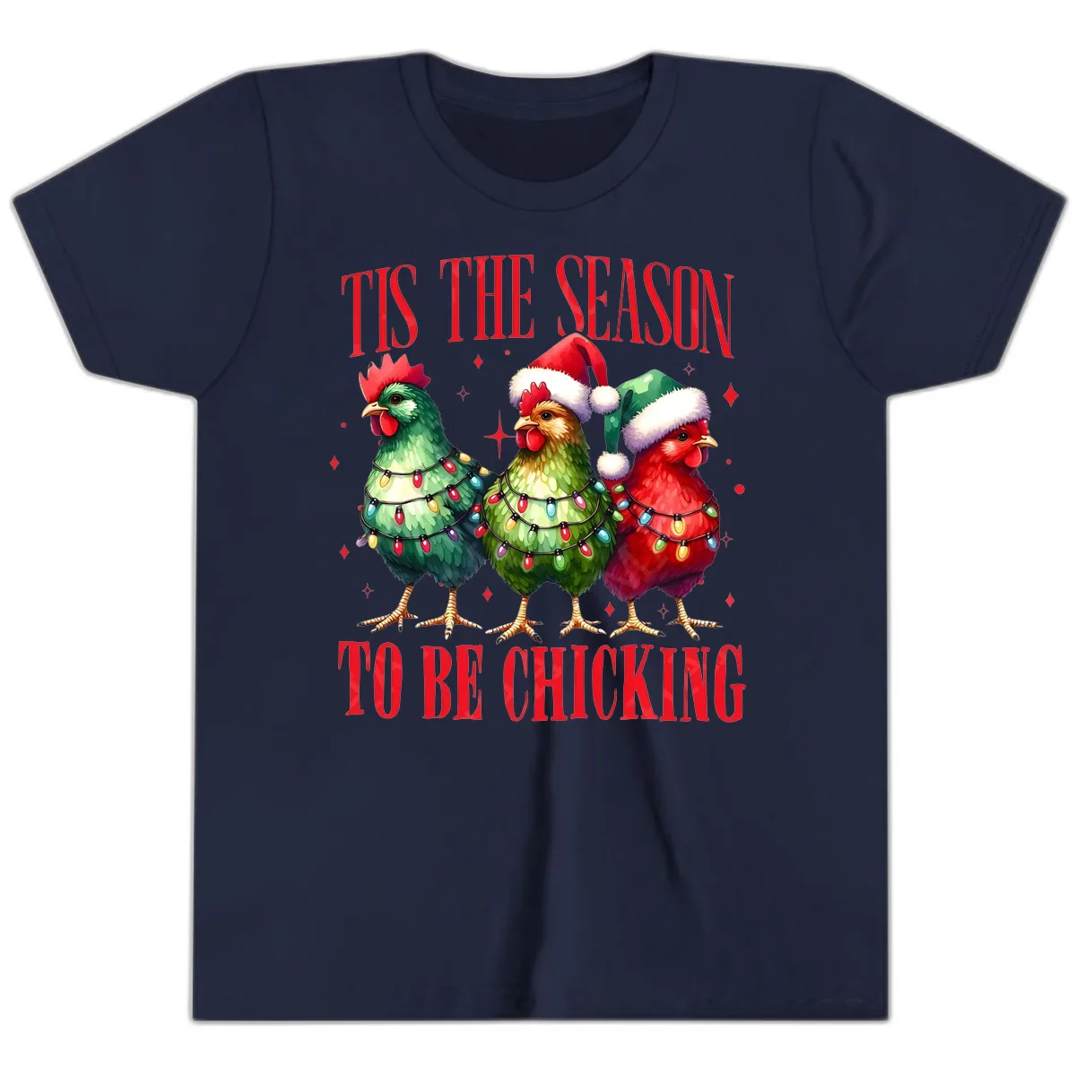 Tis The Season To Be Chicking Holiday Design Youth T-Shirt in Navy
