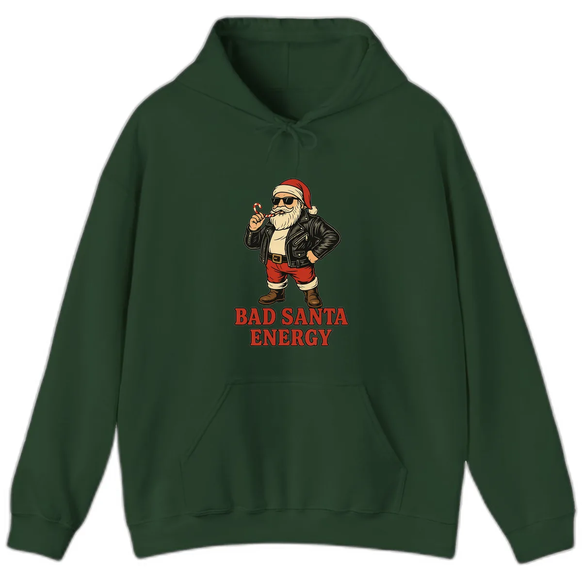 Bad Santa Energy Graphic Hoodie in Forest Green